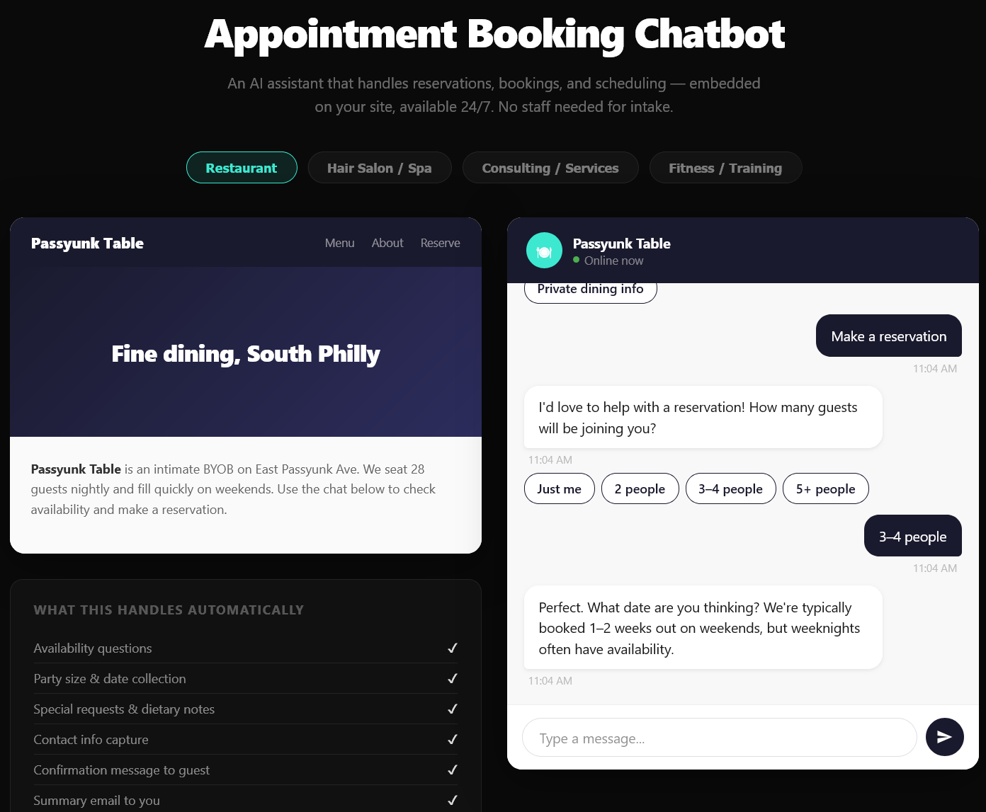 Appointment booking chatbot demo